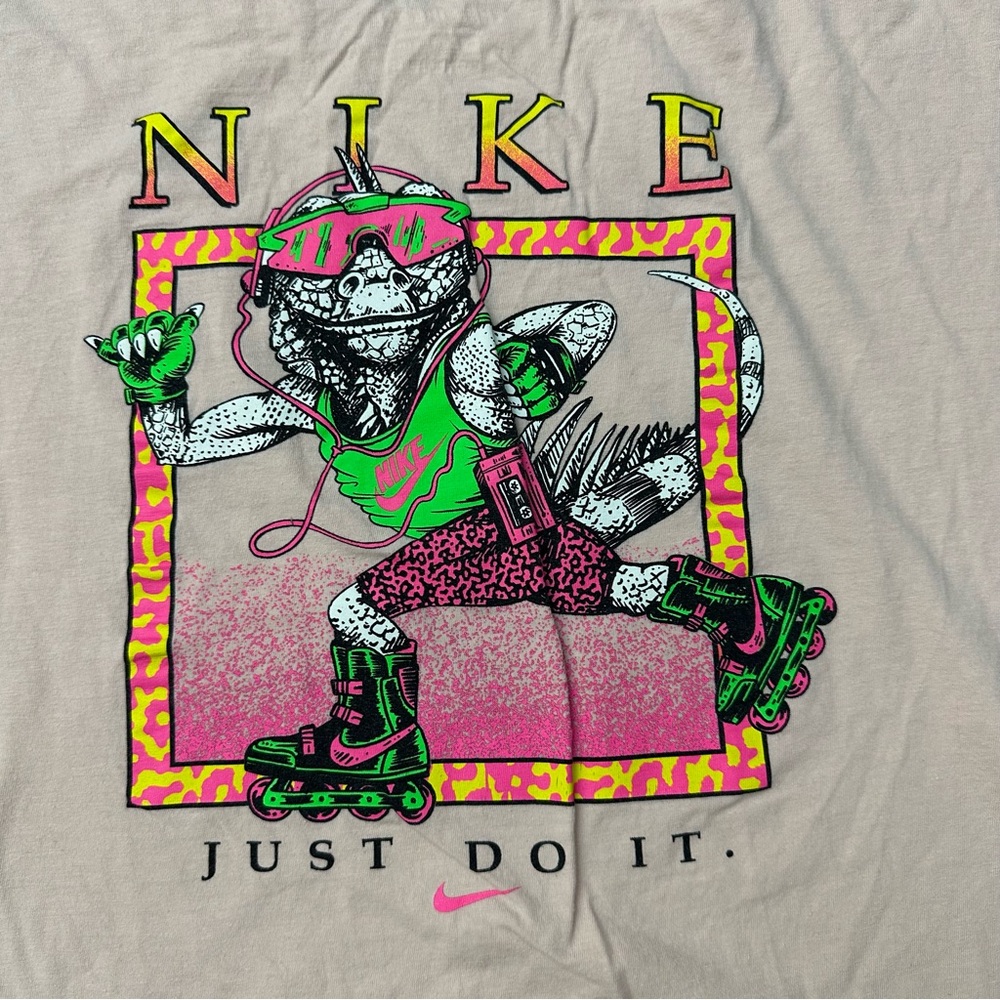 Vintage Nike Air Iguana on Roller Skates T Shirt Size XXL Pink